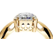 Halo Engagement Ring Setting for Radiant Cut Center with Tapered Plain Band and Prong Head in Yellow Gold