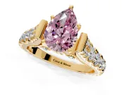 Solitaire Engagement Ring Setting for Fancy Pink Pear-Shaped Center with Pave Cathedral Shoulders and Prong Head in Yellow Gold