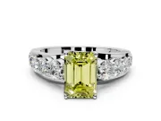 Solitaire Engagement Ring Setting for Fancy Yellow Emerald Cut Center with Graduated Shared Prongs and Prong Head in Platinum