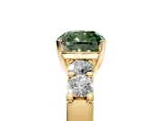 5 Stone Engagement Ring Setting for Fancy Green Cushion Cut Center with Plain Band and Prong Head in Yellow Gold