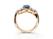 Cluster Engagement Ring Setting for Fancy Blue Radiant Cut Center with Round Cut Accent Frame and Prong Head in Rose Gold
