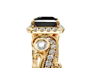 Bypass Halo Engagement Ring Setting for Fancy Black Princess Cut Center with Bezel Accents, Milgrain and Prong Head in Yellow Gold
