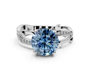Solitaire Engagement Ring Setting for Fancy Blue Round Cut Center with Pave and Plain Crossover Band and Prong Head in Platinum