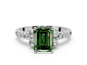Paired Accent Engagement Ring Setting for Fancy Green Emerald Cut Center with Pave Band and Prong Head in Sterling Silver
