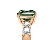5 Stone Engagement Ring Setting for Fancy Green Asscher Cut Center with Plain Band and Prong Head in Rose Gold