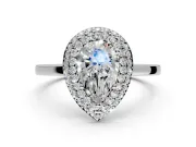 Halo Engagement Ring Setting for Pear-Shaped Center with Plain Tapered Band and Prong Head in Sterling Silver