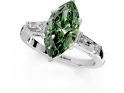 3 Stone Engagement Ring Setting for Fancy Green Marquise Center with Tapered Baguettes, Plain Band and Prong Head in Platinum