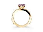Solitaire Engagement Ring Setting for Fancy Pink Heart-Shaped Center with Milgrain-Edged Pave Band and Prong Head in Yellow Gold