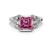 Leaf Cluster Engagement Ring Setting for Fancy Pink Asscher Cut Center with Marquise Accents and Prong Head in White Gold