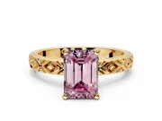 Solitaire Engagement Ring Setting for Fancy Pink Emerald Cut Center with Milgrain X Pattern Band and Prong Head in Yellow Gold