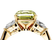 3 Stone Engagement Ring Setting for Fancy Yellow Asscher Cut Center with Large Pear-Shaped Accents and Prong Head in Yellow Gold
