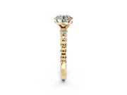 Solitaire Engagement Ring Setting for Round Cut Center with Bezel-Dot Beaded Band and Prong Head in Yellow Gold