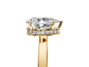 Hidden Halo Engagement Ring Setting for Pear-Shaped Center with Wide Flat Plain Band and Prong Head in Yellow Gold