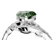 Solitaire Engagement Ring Setting for Fancy Green Heart-Shaped Center with Pave Bypass Twist Band and Prong Head in White Gold