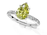 Solitaire Engagement Ring Setting for Fancy Yellow Pear-Shaped Center with Fine Pave Band and Prong Head in Platinum