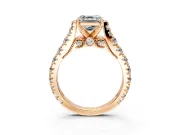 Solitaire Engagement Ring Setting for Asscher Cut Center with Pave Cathedral Shoulders and Prong Head in Rose Gold