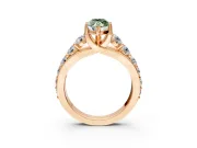 Solitaire Engagement Ring Setting for Fancy Green Marquise Center with Graduated Shared Prongs and Prong Head in Rose Gold