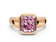 Solitaire Engagement Ring Setting for Fancy Pink Radiant Cut Center with Wide Band and Bezel Head in Rose Gold