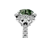 Halo Engagement Ring Setting for Fancy Green Round Cut Center with Openwork Halo, Pave Band and Prong Head in White Gold