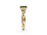 Crossover Engagement Ring Setting for Fancy Green Emerald Cut Center with Pave and Plain Strands and Prong Head in Yellow Gold