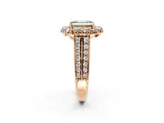 Large Accent Halo Engagement Ring Setting for Fancy Green Emerald Cut Center with Pave Split Shank and Prong Head in Rose Gold