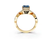 Halo Engagement Ring Setting for Fancy Blue Asscher Cut Center with Pave Infinity Twist Band and Prong Head in Yellow Gold