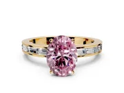 Solitaire Engagement Ring Setting for Fancy Pink Oval Center with Channel Baguette Band and Prong Head in Yellow Gold