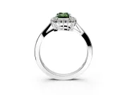 Starburst Halo Engagement Ring Setting for Fancy Green Emerald Cut Center with Flat Cathedral Band and Prong Head in Sterling Silver