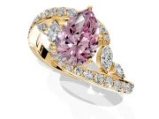 Solitaire Engagement Ring Setting for Fancy Pink Pear-Shaped Center with Pave Bypass Twist Band and Prong Head in Yellow Gold