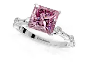 Solitaire Engagement Ring Setting for Fancy Pink Princess Cut Center with Bezel Station Band and Prong Head in Platinum