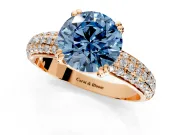 Solitaire Engagement Ring Setting for Fancy Blue Round Cut Center with Multi-Row Pave Accents and Basket Head in Rose Gold