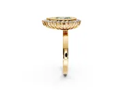 Halo Engagement Ring Setting for Fancy Green Pear-Shaped Center with Milgrain Bezel Rim, Plain Band and Prong Head in Yellow Gold