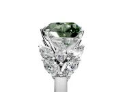 Leaf Cluster Engagement Ring Setting for Fancy Green Heart-Shaped Center with Marquise Accents and Prong Head in Platinum