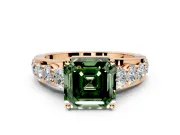 Solitaire Engagement Ring Setting for Fancy Green Asscher Cut Center with Graduated Shared Prongs and Prong Head in Rose Gold