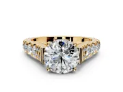 Solitaire Engagement Ring Setting for Round Cut Center with Pave Cathedral Shoulders and Prong Head in Yellow Gold