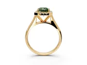 Halo Engagement Ring Setting for Fancy Green Radiant Cut Center with Square Band and Prong Head in Yellow Gold