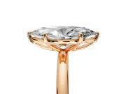 Low-Set Solitaire Engagement Ring Setting for Oval Center with Thin Plain Band and Prong Head in Rose Gold