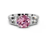 Channel-Set Engagement Ring Setting for Fancy Pink Round Cut Center with Baguette Band and Prong Head in Sterling Silver
