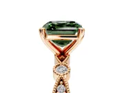 Solitaire Engagement Ring Setting for Fancy Green Asscher Cut Center with Milgrain Bezel Accents and Prong Head in Rose Gold