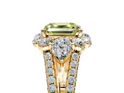 Halo Engagement Ring Setting for Fancy Yellow Asscher Cut Center with Two-Strand Split Shank and Prong Head in Yellow Gold