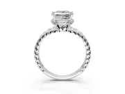 Halo Engagement Ring Setting for Princess Cut Center with Rope Twist Split Shank and Prong Head in White Gold
