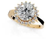 Starburst Halo Engagement Ring Setting for Round Cut Center with Flat Cathedral Band and Prong Head in Yellow Gold