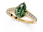 Solitaire Engagement Ring Setting for Fancy Green Pear-Shaped Center with Crossover Accents and Prong Head in Yellow Gold