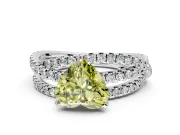 Solitaire Engagement Ring Setting for Fancy Yellow Heart-Shaped Center with Woven 3-Strand Pave Band and Prong Head in Sterling Silver