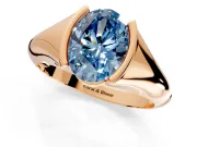 Tension Engagement Ring Setting for Fancy Blue Oval Center with Wide Tapered Band and Tension Head in Rose Gold