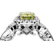 Milgrain Halo Engagement Ring Setting for Fancy Yellow Radiant Cut Center with Shoulder Bezels and Prong Head in White Gold