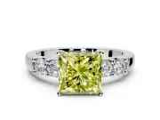 5 Stone Engagement Ring Setting for Fancy Yellow Princess Cut Center with Plain Band and Prong Head in Sterling Silver