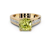Solitaire Engagement Ring Setting for Fancy Yellow Cushion Cut Center with Channel Band and Double Claw Prong Head in Yellow Gold