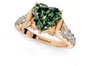 Solitaire Engagement Ring Setting for Fancy Green Heart-Shaped Center with Pave Cathedral Shoulders and Prong Head in Rose Gold