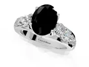 Solitaire Engagement Ring Setting for Fancy Black Oval Center with Graduated Shared Prongs and Prong Head in White Gold